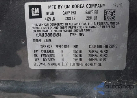 2017 Buick Encore Preferred z USA, uszkodzony, nr VIN KL4CJESB6HB088388